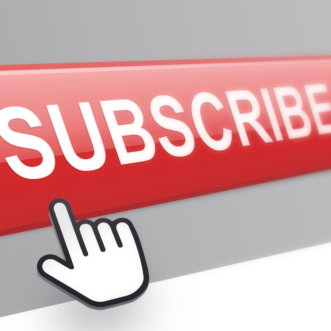 Roter „Subscribe“-Button mit Hand-Icon auf grauem Hintergrund – abonnieren des Fortbildungskalenders